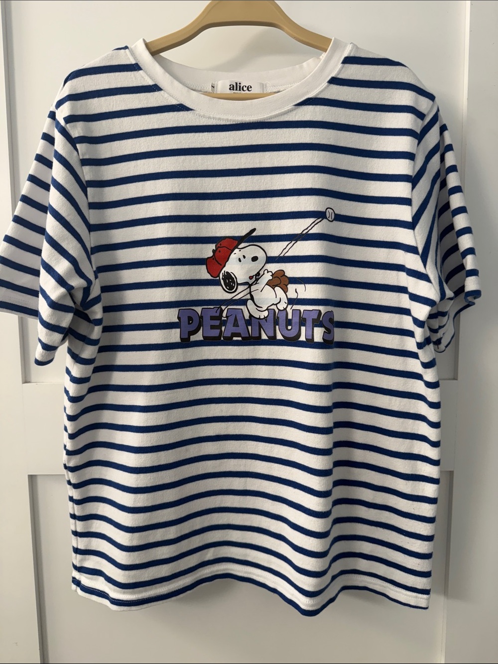 Peanuts Striped Tee in White & Blue